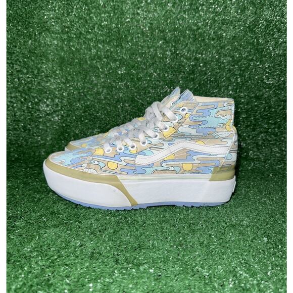 Vans Womens Sk8-Hi Platform Sneaker Stacked Blue Sun Pattern Canvas Size 7.5 - Picture 4 of 9